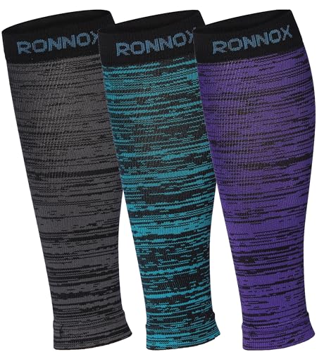 Tipi Toe Unisex 3-Pairs Bright Colored Cosmic Weave Blue Violet Grey Space Dye Calf Compression Tube Sleeves 12-14 mmHg Great for Athletic & Medical Use (Medium, Black/Purple/Teal), CP12-M-T1