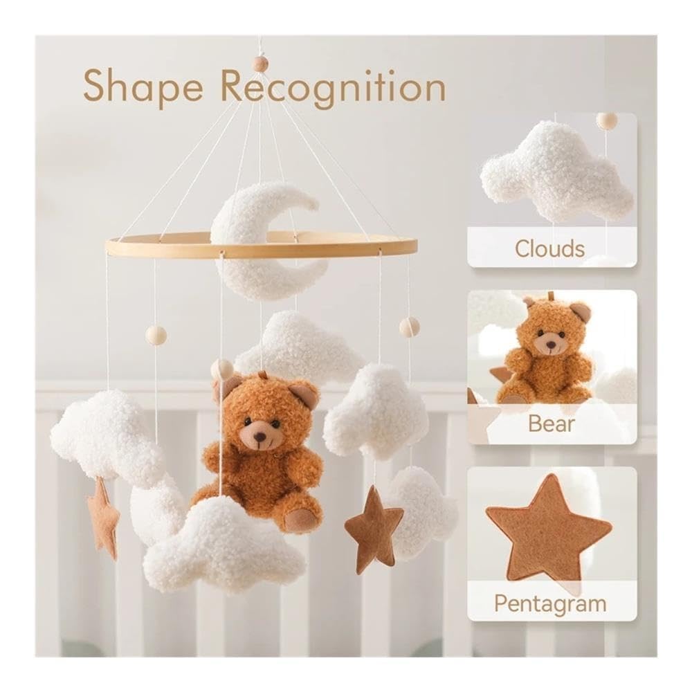 Hochet Mobile en bois, ornement suspendu de berceau d'ours, de nuage et d'étoile for la chambre de bébé(Brown1)