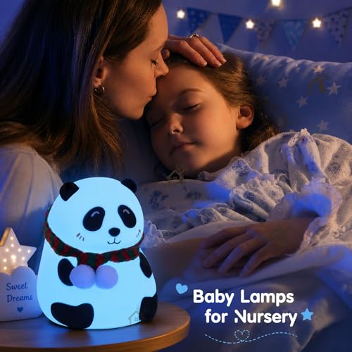 Image of ANKRI Rechargeable Silicone Panda Night Light for Kids | 7-Color LED Changing Lamp | Adorable Room Decor & Gift for Toddlers, Teens, & Valentine's Day Present