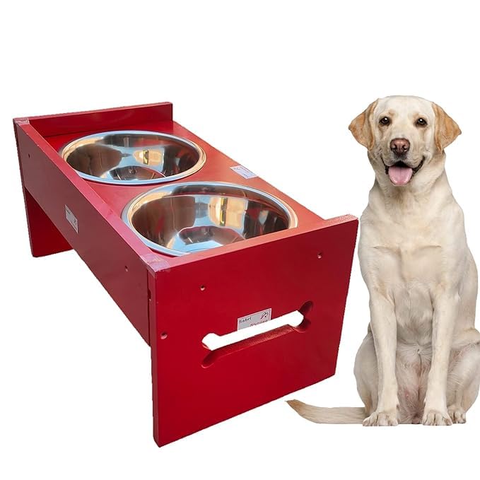 Sabri shopee Wooden Elevated Dog Feeder Stand with Dual Stainless Steel Bowls - Non-Slip, Durable, and Easy to Clean - Perfect for Small, Medium, and Large Dogs - Improves Digestion (B09MBQHP1C) Amazon Price History, Amazon Price Tracker