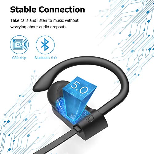 Bluetooth Headphones, LETSCOM Wireless Earbuds V5.0 IPX7 Waterproof Noise Cancelling Headsets, Richer Bass & HiFi Stereo Sports Earphones 8 Hours Playtime Running Headphones - Thumbnail 5