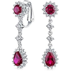 Lamparas Araña Vintage Estilo Vintage Nupcial Simulado Rubí Rojo Verde Declaración Pave Corona Halo Cúbico Zirconia AAA CZ Largo Colgante Oval Teardrop Pendientes Clip De Lámpara De Araña Para Mujer Sin Piercing