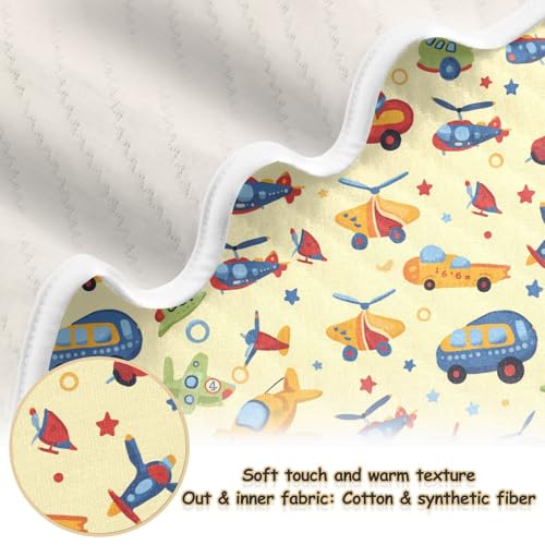 Image of Nursery Bed Blankets for Baby Girls and Boys Soft Multi Use Wrap Swaddle for Nursery /Strolleoddler Bed /Car seat 30X40in Cute Cartoon-Style Pattern Featuring Cars Planes and Helicopters