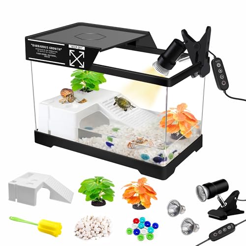 Image of GOZILLA Mini Turtle Tank Kit with Adjustable Lamp, Upgrade PC Hermit Crab Tank,Small Turtle Starter Kit with Lid, Hideout Platform for Baby Turtles, Crabs, Fish.(11.8x7.24x7.1'' /Black)