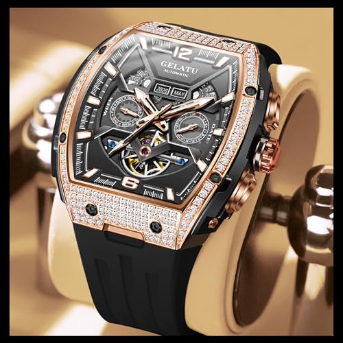 Image of OLEVS Mens Automatic Mechanical Watch Multi-Function Diamond Skeleton Luxury Sapphire Crystal 50M Waterproof Wrist Watch