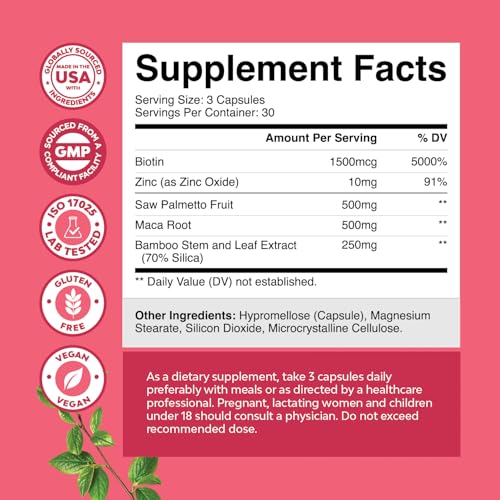 Extra Strength Saw Palmetto for Women 500mg - DHT Blocker for Women 30-Day Supply - Hair Vitamins for Hair Loss Supplement - Pure Saw Palmetto Extract Capsules with Maca Root & Biotin - 90 Capsules - Image 4