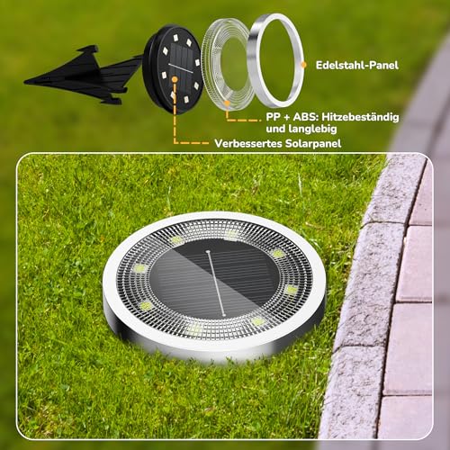 FLOWood 10 Stück Solar Bodenleuchten Aussen, Warmweiß Solarleuchten für Garten Außen mit 8 LEDs, Wasserdicht Led Solar Gartenleuchten, Solarlampen für Außen Garten Rasen Gehweg Patio Warmweiss