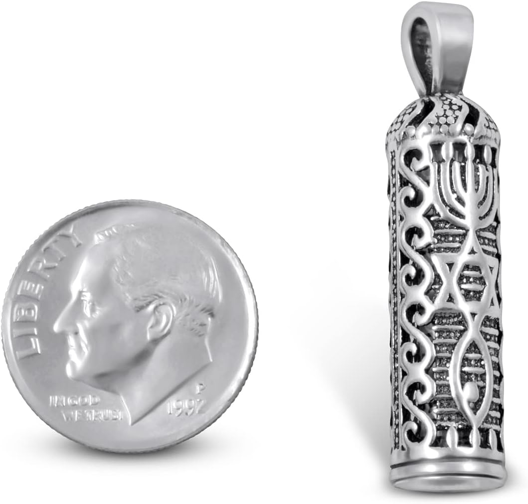 AJDesign Mezuzah with Messianic Seal Necklace Spiritual Religious Jewelry Grafted in 925 Sterling Silver