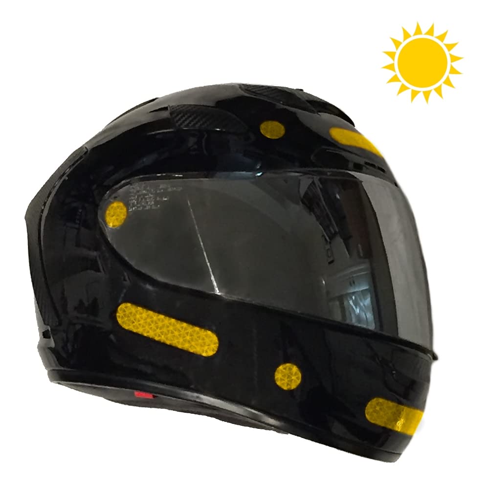 customTAYLOR33 Lot de 2 autocollants réfléchissants de sécurité pour moto, vélo, snowboard, casque de course ou véhicules (12 bandes et 12 cercles), jaune/doré)