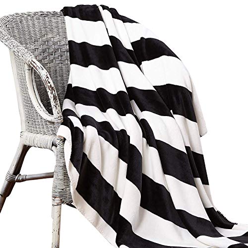 NTBAY Minimalism Series Throw Blankets Double-Layered Flannel Plush Velvety Super Soft Cozy Warm with Black and White Printed Pattern(70