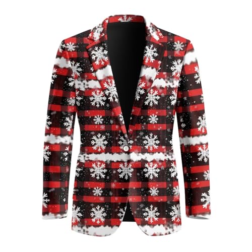 Tupalatus Christmas Prints One Button Mens Blazer Classic Collar Pocket Design Slim Fit Suit for Man Breathe Fabrics Soft -S Suitable for Dances，Parties,and Gather2