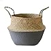 Produktbild CAOLATOR. Gewebt Blumentopf Grau Seagrass baske seegraskorb Aufbewahrungskorb Geflochten Korb Faltbare mit Griff haengende Blumentöpfe Aufbewahrungskorb Ablagekorb Home Decor-L