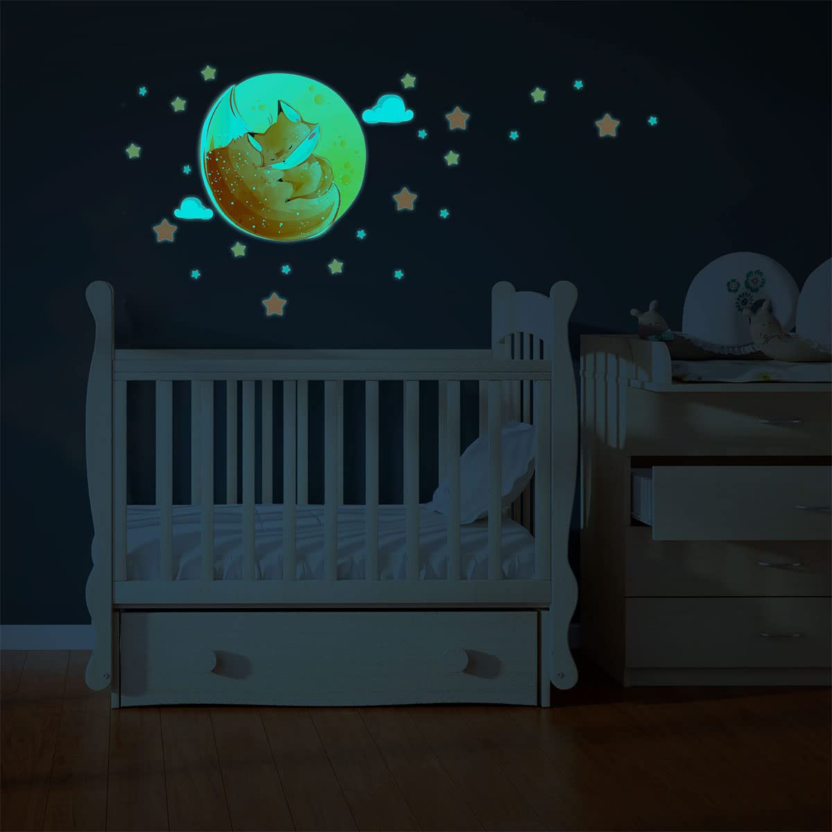 Ambiance Luminous Luminous Naklejka - Dream Fox - Naklejka ścienna Sufitowa Dziecko Fluorescencyjna | H30 x L40 cm + 50 gwiazdek