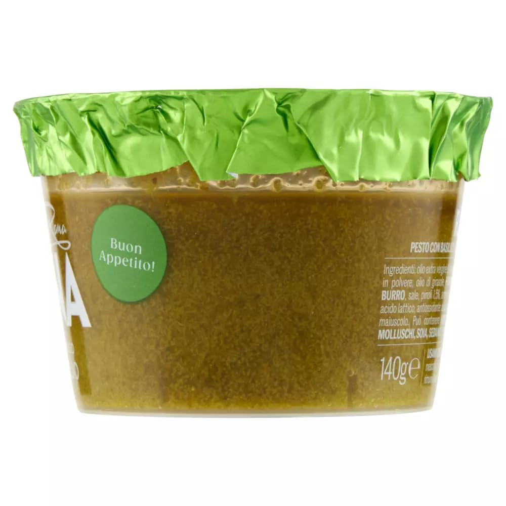 Giovanni Rana Pesto al Basilico Genovese DOP Senza Aglio, salsa de pesto fresca, albahaca genovesa, pesto DOP sin ajo, 140 g + llavero Beni Culinari gratuito