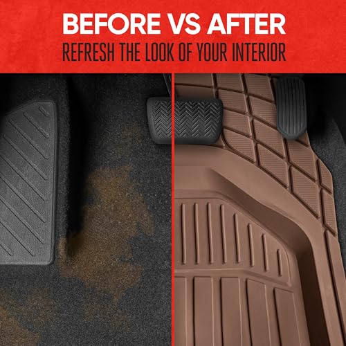 Image of Motor Trend 943-BW FlexTough Defender Car Floor Mats -Next Generation Deep Dish Heavy Duty Contour Liners for Car SUV Truck & Van-All Weather Protection, Trim to Fit Most Vehicles (Brown)