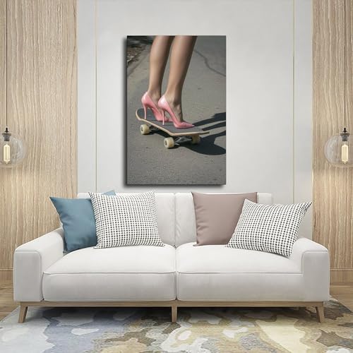 Toile talons roses sur planche à roulettes de qualité supérieure 50x76