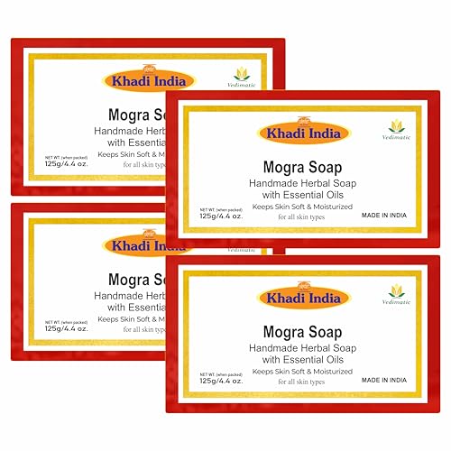 Image of Khadi 100% Pure & Natural Jasmine Soap (Mogra) 125g|Herbal Bathing Soap for Healthy Skin|Natural soap with essential oils|Stress-relieving properties| Suitable for All Skin Types | Pack of 4