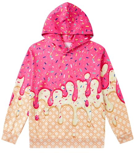 Move Dance Boys Hoodies Pink Ice Cream Baseball Pullover Graphic Sweatshirts Hooded With Big Pockets