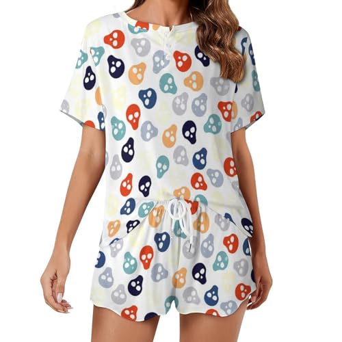 Pyjama femme short ensemble sleepwear été vêtement de nuit crâne coloré
