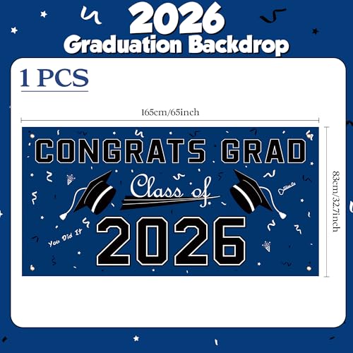 Image of Graduation Decorations 2026 2027 - Blue Polyester Graduation Backdrop - Graduation Party Decorations - Congrats Grad Banner - Graduation Decorations Class of 2026,Graduation Party Favors Supplies Yard Sign