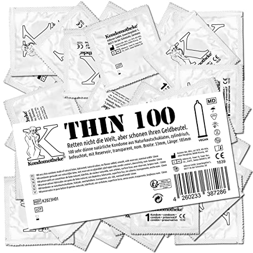 Kondomotheke THIN - Preservativos finos, seguros y fiables, para una sensación como sin condón, excelente relación calidad-precio, 1 x 100 unidades