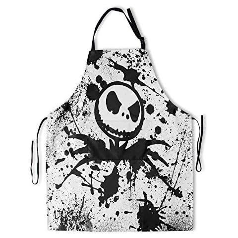 Bib Apron with 2 Pockets Washable Water Resistant Polyester Fabric Kitchen Apron with Adjustable Neck Straps Men and Women Cooking Gardening, Black and White, Large Cover
