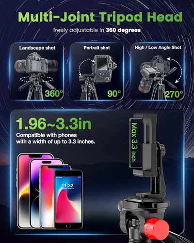 CAMBOFOTO 74"-Camera-Tripod, Porfessional Aluminum Heavy Duty Tripod Stand for Mirrorless Camera/DSLR/Cell Phone/Camcorder, with Holder and Travel Bag