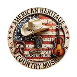 Country Music American Heritage Retro-Blechschild, rund, Vintage-Wanddekoration für Zuhause, Bar, Café, Metallposter, 20,3 x 20,3 cm