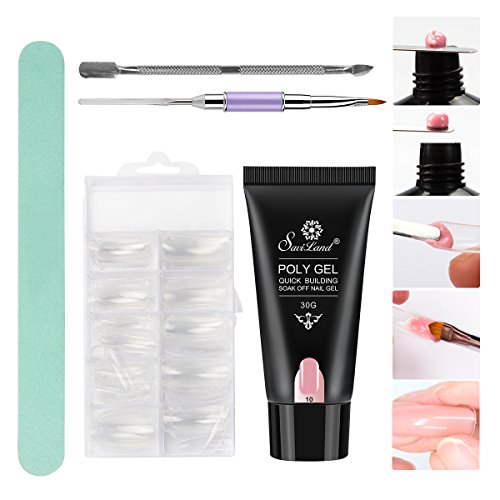 Saviland 30ml Poly Gel Nail Builder Set With Double-end Nail Brush Gel Quick Building Nail Tips Nail Art Tool (Camouflage pink)