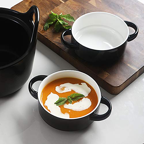Image of Sweejar Ceramic Soup Bowls with Double Handles, 20 Oz Stacked Bowls for French Onion Soup, Cereal, Pot Pies, Stew, Chill, Pasta, Set of 4 (Black)