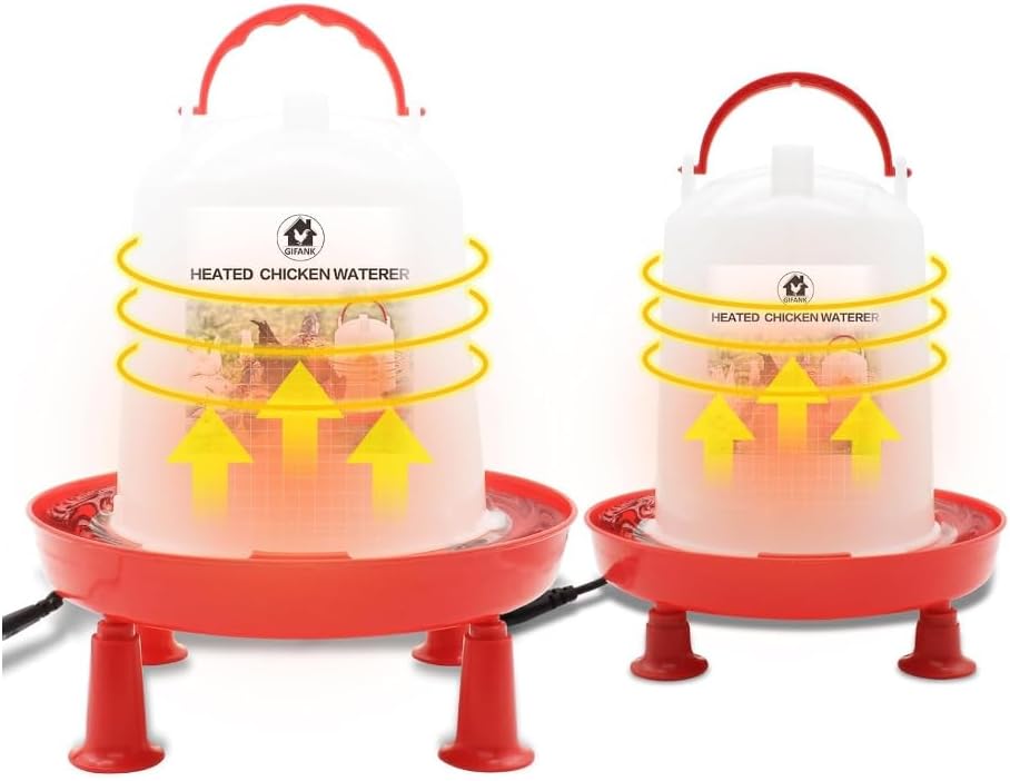 2Pack Chicken Waterer Heated for Winter 3L & 6L Chicken Water Heater with Adjustable Leg Support 35W BPA-Free Heated Poultry Waterer Heavy Duty All in One Heated Waterer for Chicken Coop Polypropylene (PP) 9L chicken waterer