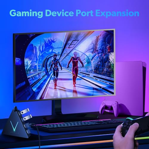 Image of 4-Port USB 3.0 Hub, FlyingVHUB Vertical Data USB Hub with 2 ft Extended Cable, for Mac, PC, Xbox One, PS4, PS5, iMac, Surface Pro, XPS, Laptop, Desktop, Flash Drive, Mobile HDD