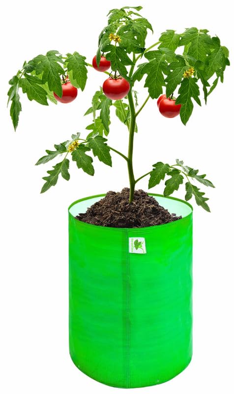 Image of Sow and Grow HDPE UV Protected 270 GSM Round Grow Bags for Terrace and Backyard Gardening Planters for Vegetable, Flower, Herbs and Fruits Green Color, Reusable Plant Bags (18x6 INCH, 5)
