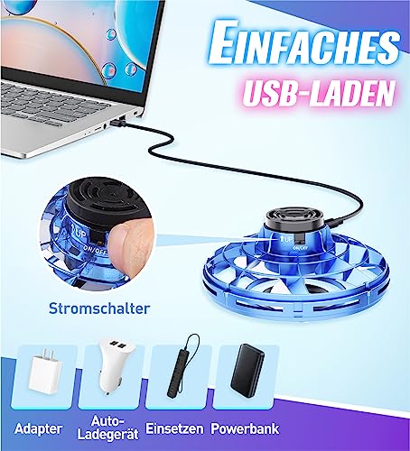 Zookao Fliegender Ball Mini Drohne, Flying Spinner mit LED Lichtern UFO Drohne Coole Sachen Spielzeug Weihnachts- und Geburtstagsgeschenke für Jungen, Mädchen und Teenager ab 8 9 10+ Jahren
