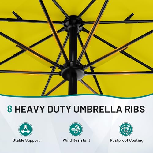 Image of AreShark 9ft 3-Tier Patio Umbrellas, Outdoor Umbrella with 8 Sturdy Ribs UV Protection Windproof, Market Table Umbrella w /Push Button Tilt & Crank for Pool, Porch, Deck, Garden(Yellow)