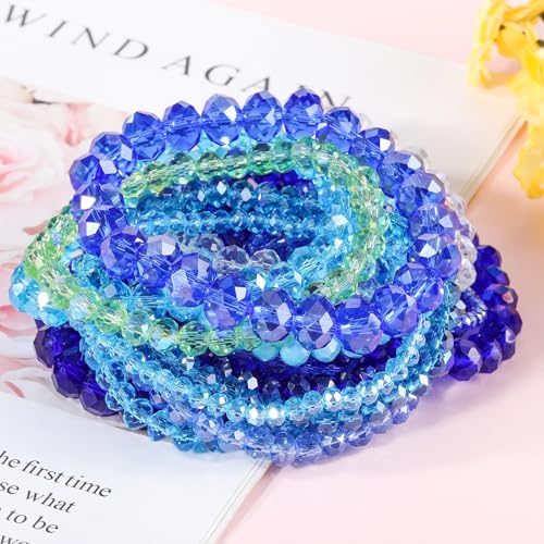 Ornaland 15 Pcs Beaded Bracelets for Women Blue Glass Bead Stackable Beach Surfer Stretch Bracelets Set Wrist Jewelry (Blue)4