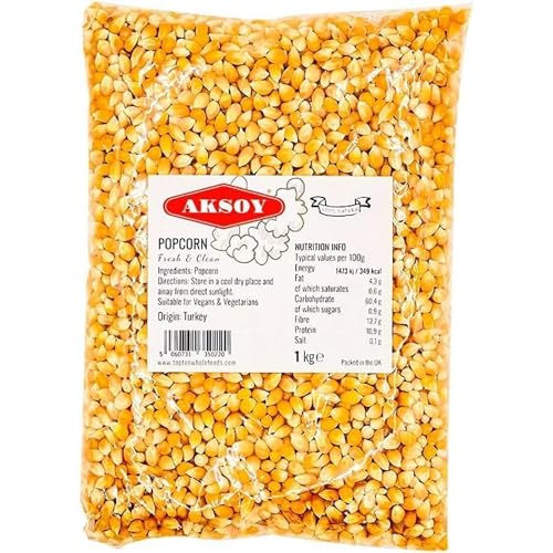 AKSOY Popping Corn Kernels - 1KG | Popcorn Seeds for Stovetop Microwave & Air Popper | Freshly Harvested Corn for Delicious Homemade Popcorn Snacks... (Packaging may vary)