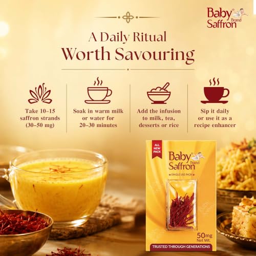 Image of Baby Brand Saffron Original Mongra Kesar /Keshar | Grade1 ISO3632 Tested | Rich Colour & Aroma | For Pooja Tilak, Pregnant Women, Kids, Food, PMS, Skin & Health | 50mg Each(Single-Use Pack) x 10 Pack