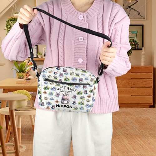 BDPWSS Hippo Crossbody Bag Hippopotamus Gift Hippo Lover Gift Just A Girl Who Loves Hippos Travel Pouch Hippos Themed Gifts3