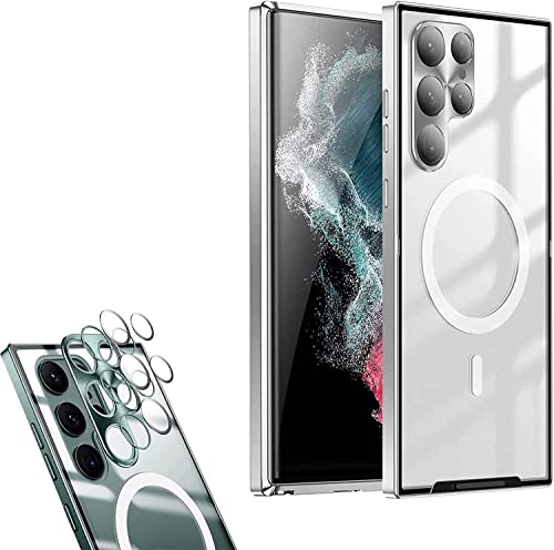 Streamer Frosted Magic Shield Metal Shell for Samsung S22/S21/Plus/Ultra,Full Body Protective Shockproof Phone Case,Compatible with Magnetic Charging,with Lens Protection. (for S22 Ultra, Silver) Cover