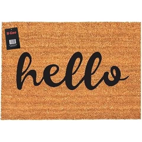 Non Slip Natural Coir Door Mat Doormats Indoor Outdoor Home Garden Mats (60cm x 40cm, Hello) Cover