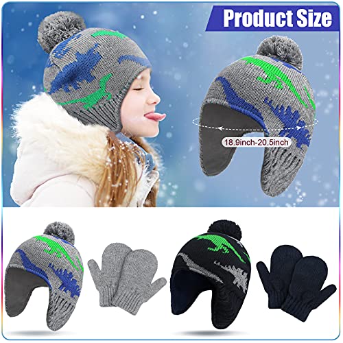 Satinior 4 Pcs Baby Boy Toddler Dinosaur Hat And Glove Set Boys Winter Beanie Kids Gloves Earflap Fleece Skiing Caps With Warm Ear Flap (Grey, Navy Blue, Green, Blue) #TOP1