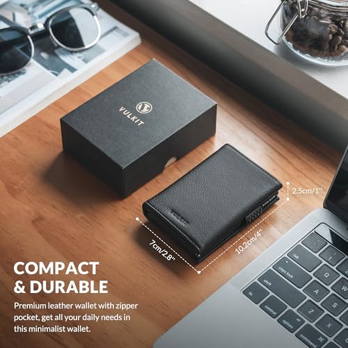 Image of VULKIT Card Holder Wallet with Coin Pocket Magnetic Closure Pop Up Cards With ID Window Leather Wallet for Cash & Credit Cards, Grain Black, One Size, Contemporary