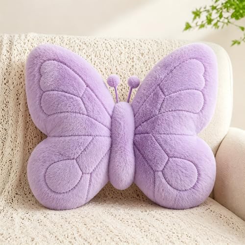 Image of CANGHI Butterfly Pillow,Butterfly Throw Pillow,Purple 15 inchx18 inch Plush Cushion | Decorative butterfly pillow, soft plush cushion, cute shaped throw pillow for bedroom living room. Aesthetic room decor.