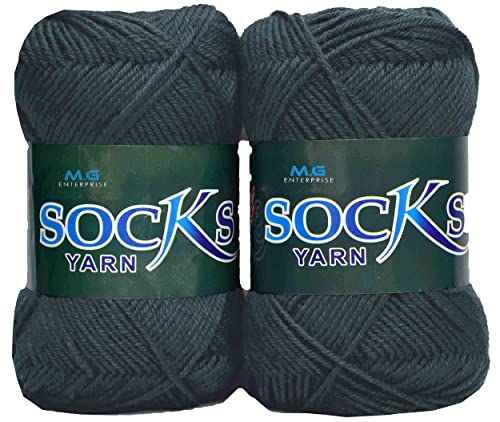 Image of M.G ENTERPRISE Premium Socks high Strength Nylon Yarn Suitable for Socks, Accessories, and Home Decor. 400 gm Deep Grey, Suitable for Both Crocheting & Knitting. DWXA