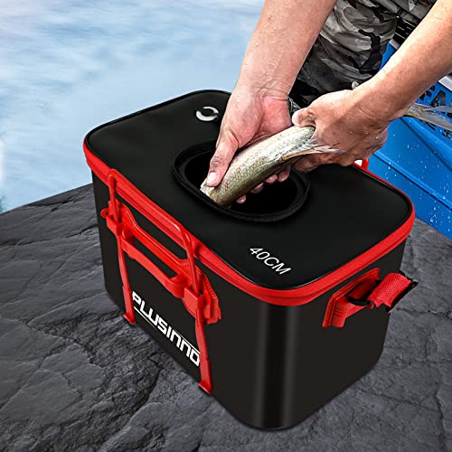image for PLUSINNO Fishing Bucket, Foldable Fishing Bait Bucket, Multifunctional