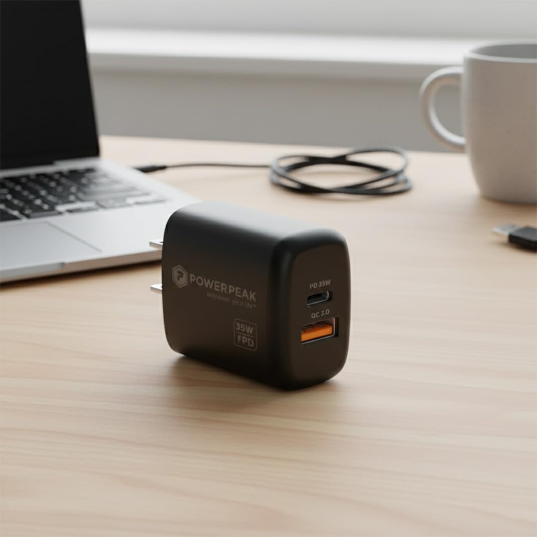 35W Super Fast Charger, Dual Port Charger, 1 USB-C and 1 USB-A Ports, Smart-iQ Technology, Fast and Convenient Charging, Type C and Type A | Black
