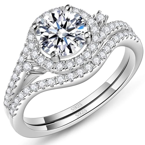Image of WES 1CT Infinite Moissanite Bridal Ring Set - 925 Sterling Silver D Color VVS1 Clarity Twisted Stackable Round Moissanite Engagement Ring for Women Mom,Size 5-11