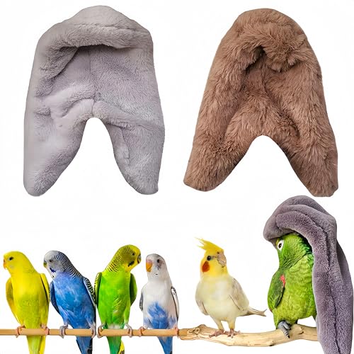 Magnoloran 2Pcs Bird Blanket for Cage Bird Cozy Corner Fleece Parrot Snuggle Hut Warm Bird Nest House Bed Hanging Hammock Bird Shelter Bed for Parakeets Cockatiels Conure Lovebird Finch-Grey&Brown