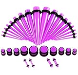 Ear Stretching Kit Tapers And Plugs Tunnels , 8 Types Fashionable Acrylic Stretcher Ear Plug Taper Expander O-Ring Stretching Kit ( Transparent Purple) Fashion design